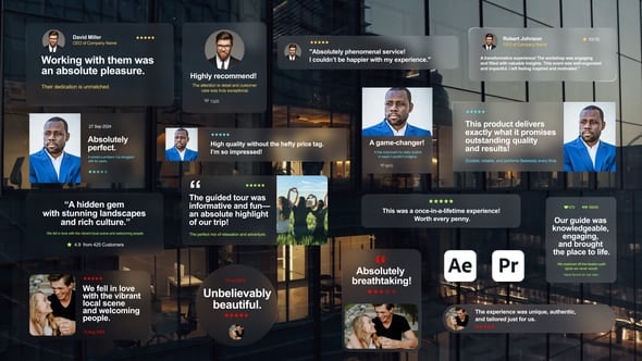 【AE/PR模板】16种悬浮毛玻璃模糊背景效果标签卡片企业信息图文包装动画 Testimonials Glass Pack