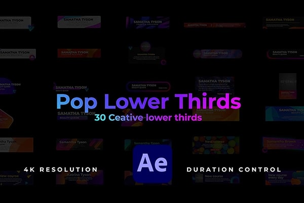 【AE模板】30个时尚流行超现代底栏背景小框字幕条标题动画 Pop Lower thirds