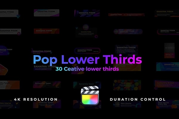 【FCPX插件】30个时尚流行超现代底栏背景小框字幕条标题动画 Pop Lower thirds 汉化版