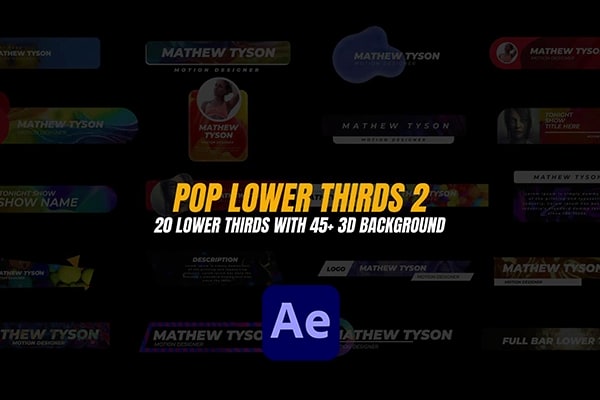 【AE模板】20个时尚流行超现代底栏背景小框字幕条标题动画 Pop Lower thirds 2