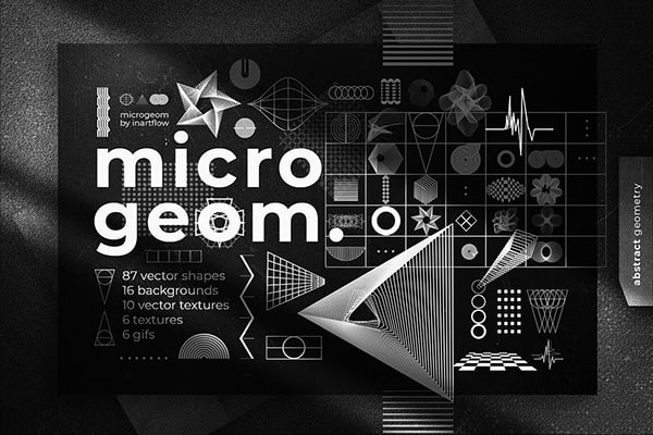 【矢量素材】100+潮流时尚抽象线条几何概念艺术图形粗糙纹理背景无缝循环动画AI矢量设计素材 Abstract Shapes Pack