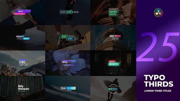 【达芬奇模板】25个时尚现代炫彩文字标题字幕条动画 25 Lower Thirds & Titles Pack v2