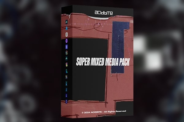 【4K视频素材】47个复古粗糙纸张划痕涂鸦纹理框架混合媒体转场过渡动画含音效 Acidbite – Super Mixed Media Pack