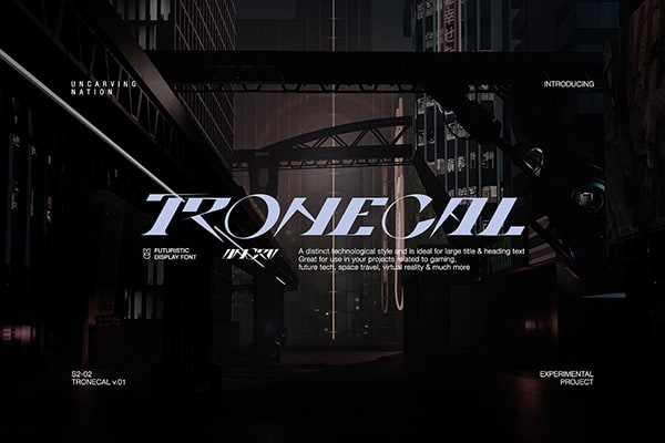 【字体】未来科技感前卫简洁尖锐粗细变化创意排版设计英文字体 Tronecal – Display Font