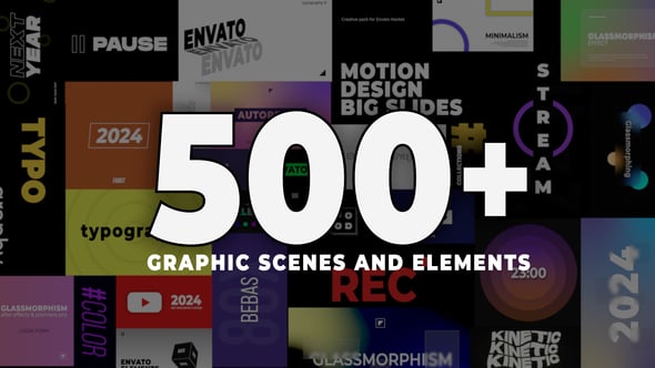 【AE模板】500+社交媒体信息图表指示标注地图旗帜海报图文排版标题动画 Graphic Pack / Typography