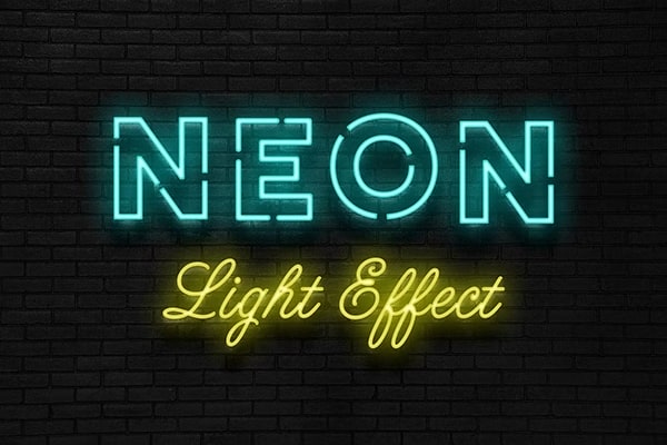 【PSD模板】极简户外霓虹灯发光LOGO标志文字灯带显示效果PSD模板 Neon Layer Styles for Photoshop