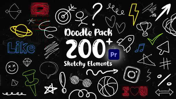 【PR模板】222个手绘涂鸦线条箭头符号图形元素动画 Doodle Pack for Premiere Pro