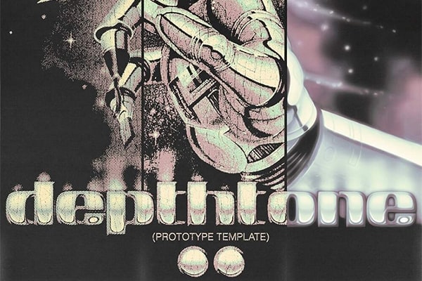 【PSD模板】复古丝网印刷三色调偏移分离错位显示半色调纹理颗粒特效PSD模板 Doron Supply – Depthtone