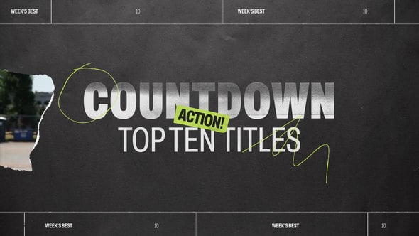 【AE模板】10个创意时尚撕纸倒计时字幕条标题动画 Torn Paper Countdown – Top 10 Titles