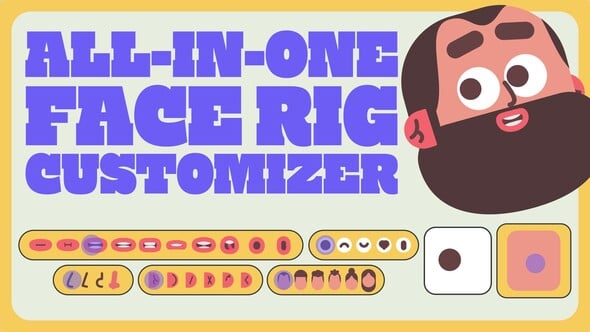 【AE模板】2D卡通人物面部表情绑定MG生成动画 All-In-One Face Rig Customizer