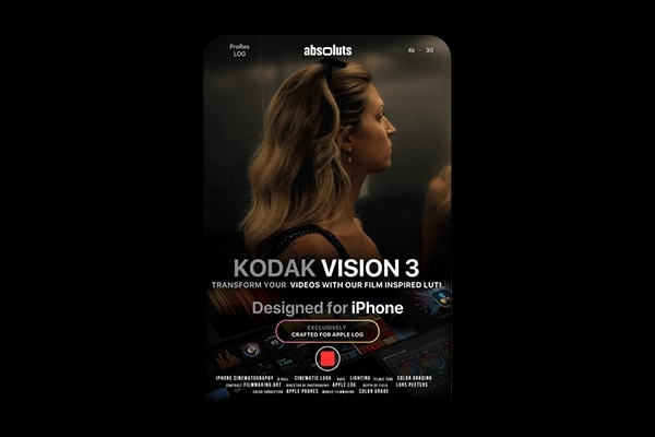 【调色预设】适用于Apple Log视频柯达Vision 3 500T 电影胶片效果模拟调色LUT预设 AbsoLUTS – Kodak Vision 3 Lut for iPhone