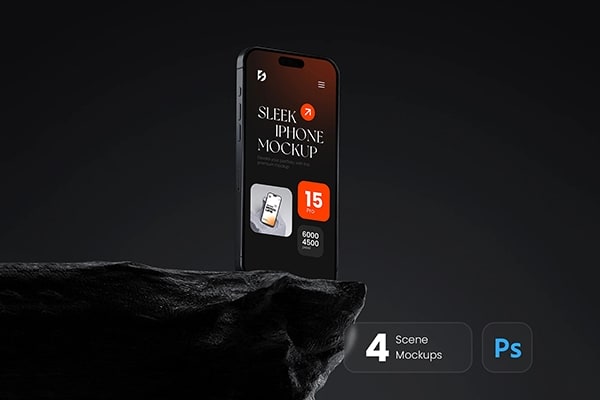 【PS样机】iPhone 15 Pro 手机应用场景APP程序网站UI设计效果展示PS样机 Sleek iPhone 15 Pro Mockup Bundle