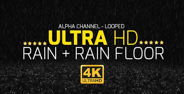 【4K视频素材】真实下雨地面雨水积水特效4K循环动画含雨声Alpha透明通道 Rain