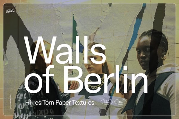 【图片素材】61张城市砖墙撕裂海报广告贴纸纹理创意设计图片素材 Walls of Berlin Torn Paper Textures