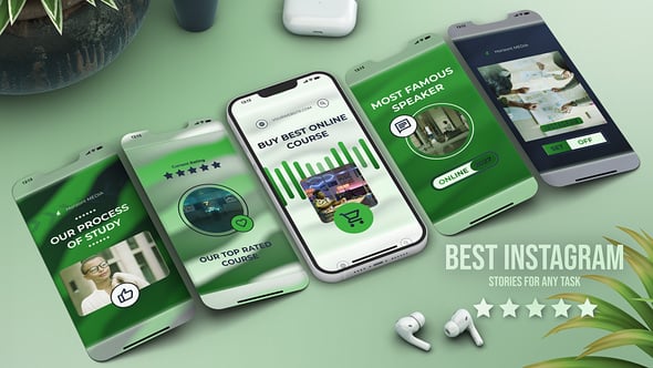 【AE模板】绿色主题竖屏社交媒体平台在线课程培训推广手机动画 Online Educational Course Promo Vertical Reels