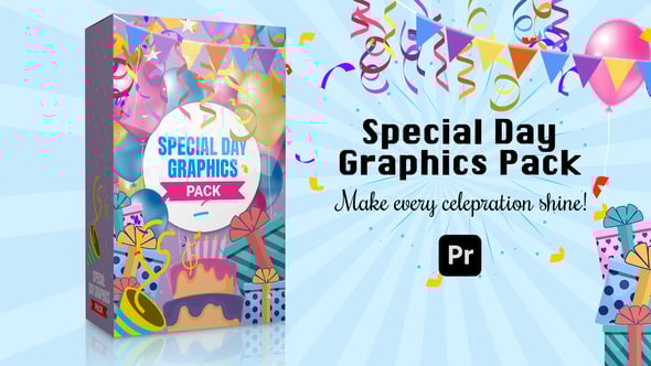 【PR模板】100种五彩纸屑气球涂鸦旗帜节日装饰喜庆元素视频动画 Special Day Pack for Premiere Pro