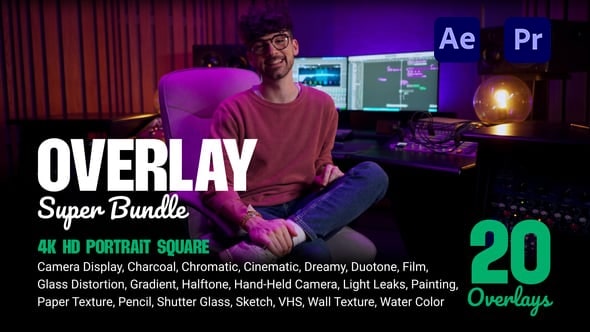 【AE/PR模板】20组创意时尚艺术活力视觉叠加特效动画 Overlay Super Bundle