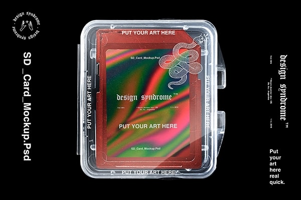【PS样机】潮流新颖闪存SD卡塑料盒包装模型展示样机 Design Syndrome – SD Card Mockup