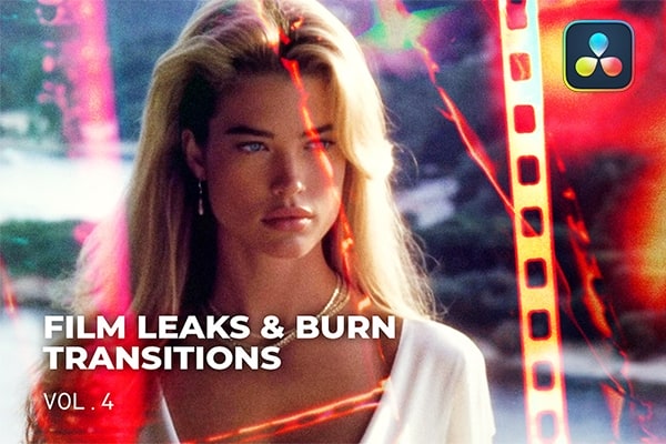 【达芬奇模板】15个复古电影胶片烧伤闪光效果转场动画 Film Leaks & Burn Transitions Vol.4