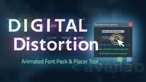 【AE脚本】数字科技扭曲故障抖动代码矩阵效果文字特效 Digital Distortion Animated Font Pack with Tool