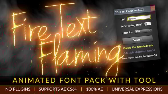 【AE脚本】真实火焰燃烧文字标题图形描边动画效果 Fire Text Flaming Animated Font Pack with Tool