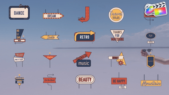 【FCPX插件】20个可爱卡通路牌方向标志图形文字标题动画 Direction Sign Titles 汉化版