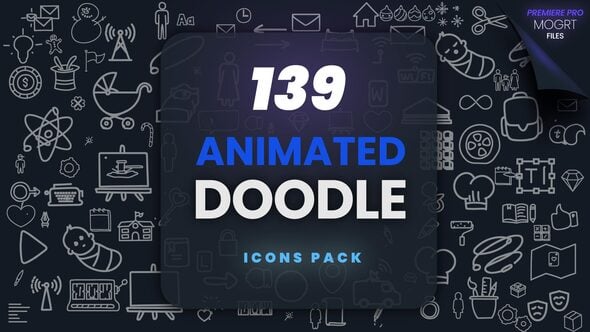 【PR模板】139个手绘涂鸦符号图形图案动画元素包 Animated Doodle MOGRT Pack