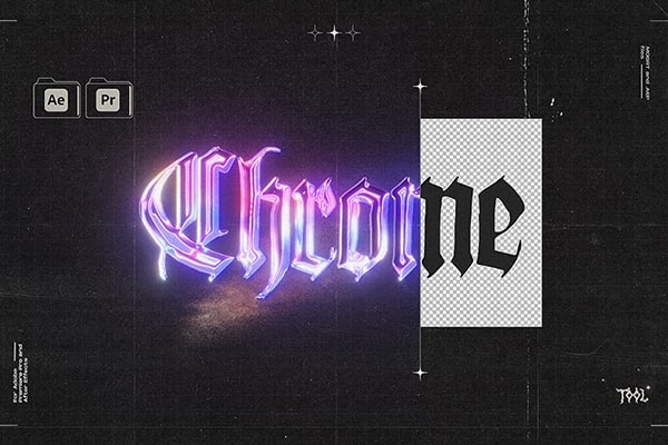 【AE/PR模板】炫彩镀铬流动金属光泽纹理文本图形特效动画 Chrome Tool for Premiere Pro and AE