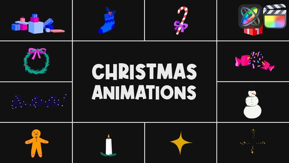 【FCPX插件】12个可爱卡通圣诞节装饰元素图形动画 Christmas Animations 汉化版