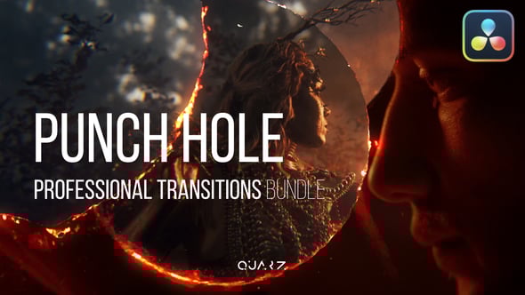 【达芬奇模板】复古胶片电影烧伤穿孔视频转场特效 Punch Hole Transitions for DaVinci Resolve