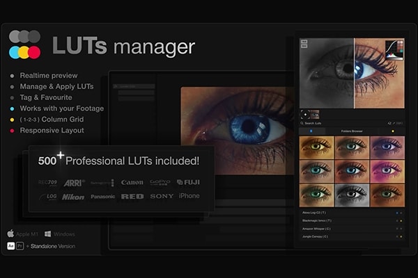 【AE/PR脚本】500款电影旅行商业人像纪录片复古胶片浪漫科幻色彩视频调色LUT预设管理器 LUTs Manager