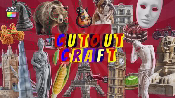 【FCPX插件】2143个复古名胜建筑食物蔬菜动物生活交通物品贴纸定格动画 Cutout Craft 汉化版