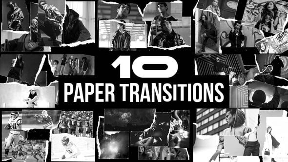 【PR模板】10个创意撕纸帧定格视频转场动画预设 Paper Style Freeze Frame Transitions | MOGRT