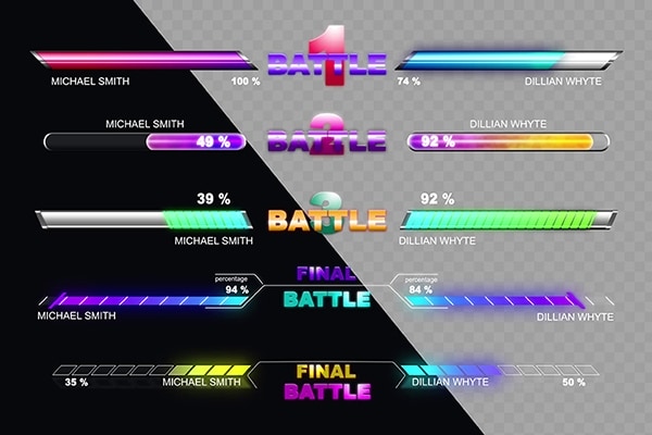 【AE模板】5个游戏竞技体育竞赛PK对抗进度条百分比载入动画 Battle