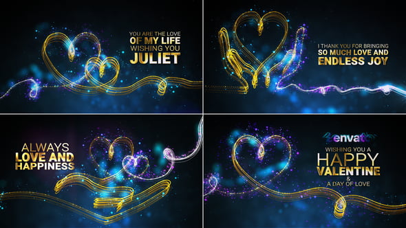 【AE模板】情人节快乐祝福视频粒子拖尾心型线条文字标题动画(含模板音乐) Valentine’s Day Wishes // Valentine’s Day Greetings