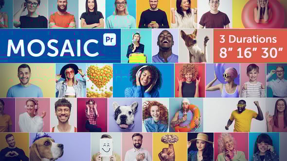 【PR模板】动感活力照片视频快速切换照片墙宣传开场动画 Mosaic Logo Opener for Premiere Pro
