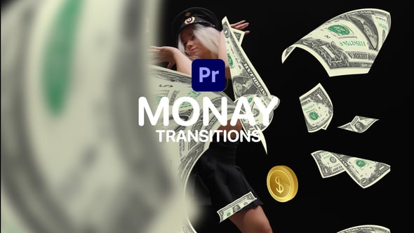 【PR模板】创意美元硬币钞票飞舞视频切换转场动画 Money Transitions for Premiere Pro
