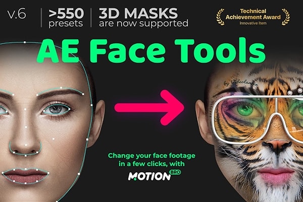 【AE脚本】人脸面部追踪贴图表情化妆美颜丑化换脸锁定变形特效预设工具 AE Face Tools v6.0.1 +使用教程