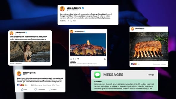 【达芬奇模板】社交媒体App卡片模块布局动态交互排版动画 Social Media Post Layout For Davinci Resolve