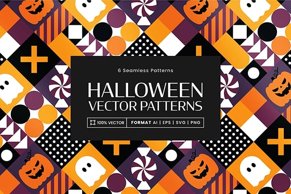 【矢量素材】万圣节活动品牌活动艺术设计插图无缝纹理图案矢量素材 Halloween Patterns Set