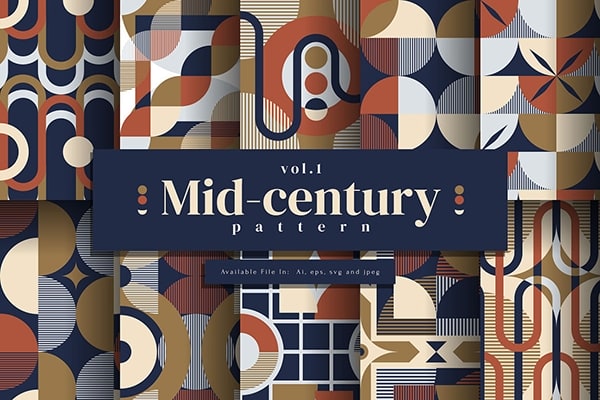 【矢量素材】10款中世纪欧洲宫廷文化风格图形艺术设计插图无缝纹理图案矢量素材 Mid-century pattern Vol.1