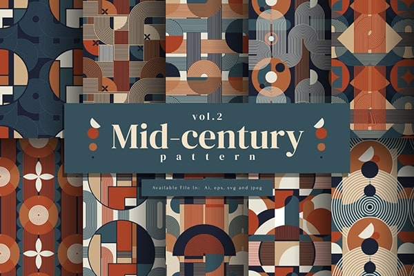 【矢量素材】10款中世纪欧洲宫廷文化风格图形艺术设计插图无缝纹理图案矢量素材 Mid-century pattern Vol.2