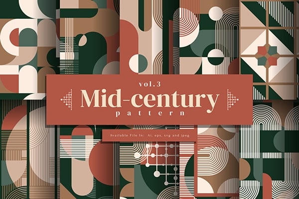 【矢量素材】10款中世纪欧洲宫廷文化风格图形艺术设计插图无缝纹理图案矢量素材 Mid-century pattern Vol.3