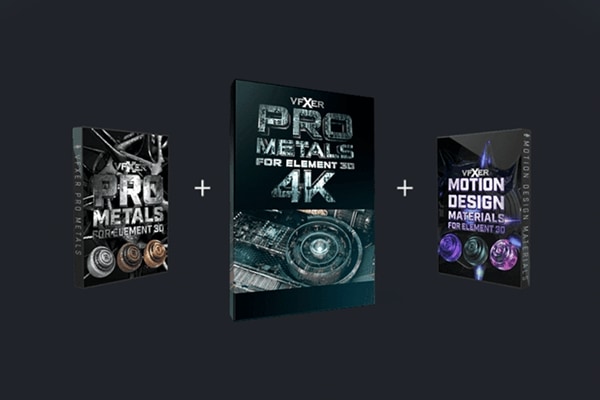 【E3D材质】VFXER 三套783种运动设计科幻金属 Element 3D材质纹理贴图预设包 VFXER – Element 3D Materials Bundle