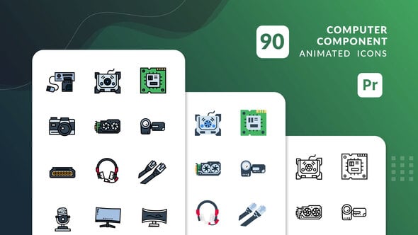 【PR模板】90个计算机系统设备组件图标演示动画 Computer Component Animated Icons
