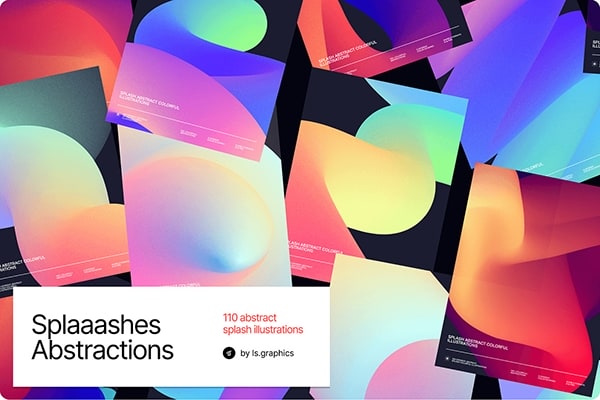 【矢量素材】110款抽象艺术渐变泼墨扭曲图形背景元素新媒体品牌设计矢量素材 Splaaashes! Illustration Kit