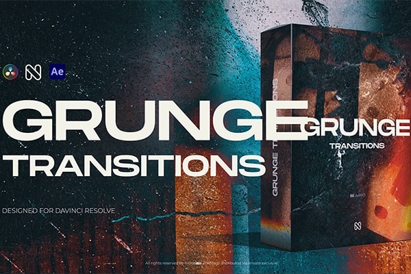 【AE/达芬奇模板】破旧粗糙碎片网点复古闪光胶片纹理视频转场动画 Grunge Transitions