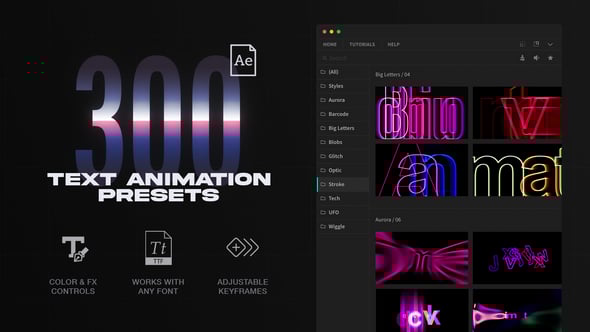 【AE脚本】300款时尚动态文本标题动画预设 Text Animations