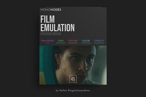 【达芬奇插件】复古电影胶片美学色彩模拟光晕颗粒纹理帧边框视频调色PowerGrade及LUT预设 Mononodes – Film Emulation
