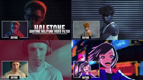 【PR模板】时尚复古半色调双色调滤镜视频叠加特效 Halftone and Duotone Effects PP